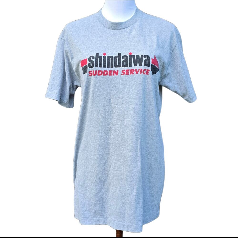 Gray Hanes Tshirt Size L Shindaiwa Graphic Print Single Stitch Short Sleeve VTG